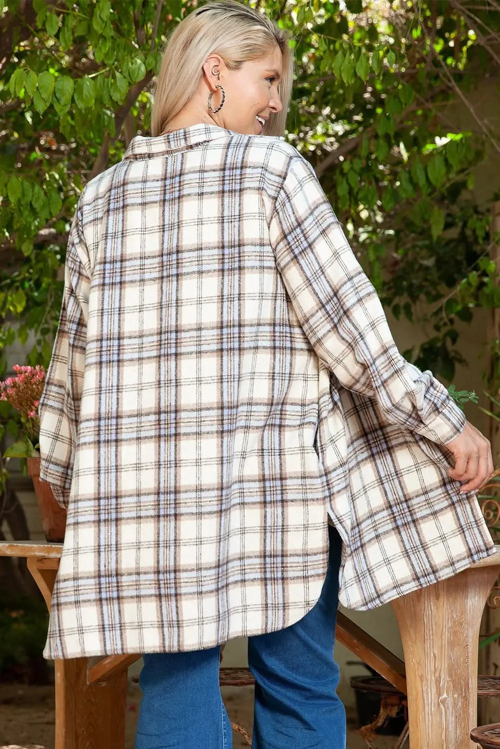 Chic white plaid plus size shacket - Love Salve